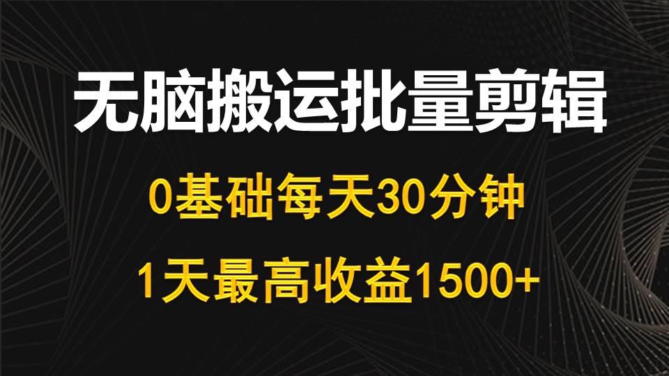 (10008期)每天30分钟，0基础无脑搬运批量剪辑，1天最高收益1500+-轻创网