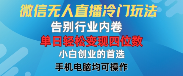 微信无人直播冷门玩法，告别行业内卷，单日轻松变现四位数，小白的创业首选【揭秘】-轻创网