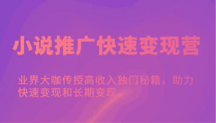 小说推广快速变现营-业界大咖传授高收入独门秘籍，助力快速变现和长期变现。-轻创网