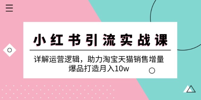 小红书引流实战课：详解运营逻辑，助力淘宝天猫销售增量，爆品打造月入10w-轻创网
