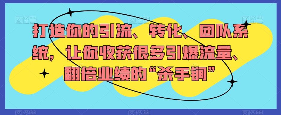 打造你的引流、转化、团队系统，让你收获很多引爆流量、翻倍业绩的“杀手锏”-轻创网