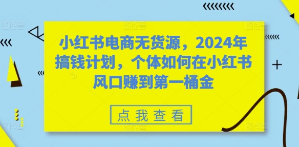 小红书电商无货源，2024年搞钱计划，个体如何在小红书风口赚到第一桶金-轻创网