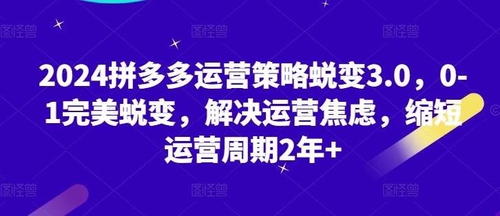 2024拼多多运营策略蜕变3.0，0-1完美蜕变，解决运营焦虑，缩短运营周期2年+-轻创网