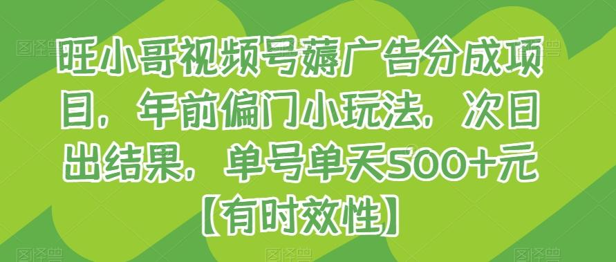 旺小哥视频号薅广告分成项目，年前偏门小玩法，次日出结果，单号单天500+元【有时效性】-轻创网