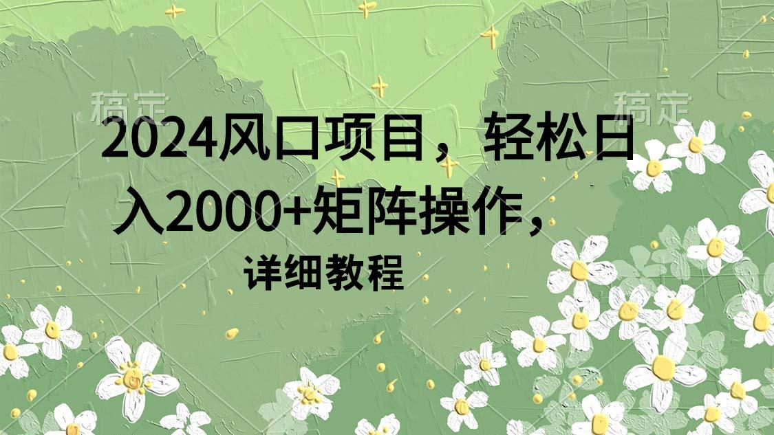 (9652期)2024风口项目，轻松日入2000+矩阵操作，详细教程-轻创网