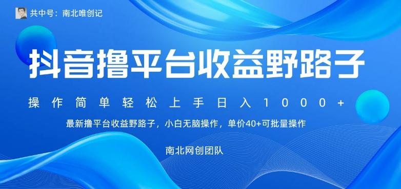 最新撸抖音平台收益野路子，操作简单，单价高，小白可无脑操作可日入1000+-轻创网