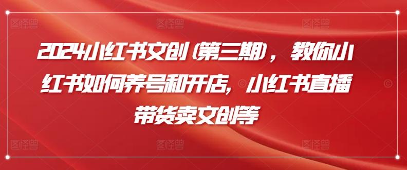 2024小红书文创(第三期)，教你小红书如何养号和开店，小红书直播带货卖文创等-轻创网