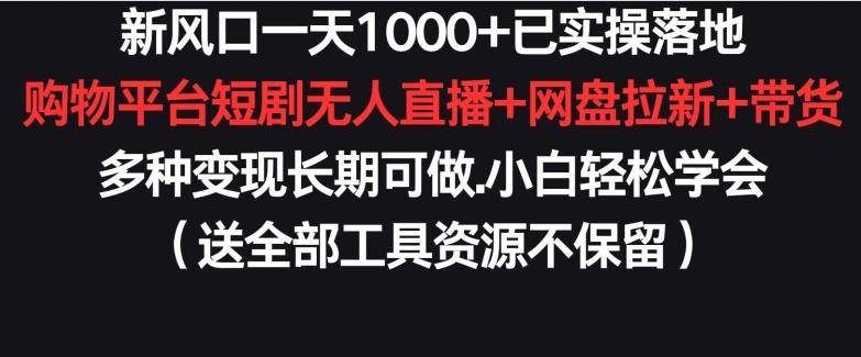 新风口一天1000+已实操落地购物平台短剧无人直播+网盘拉新+带货多种变现长期可做【揭秘】-轻创网