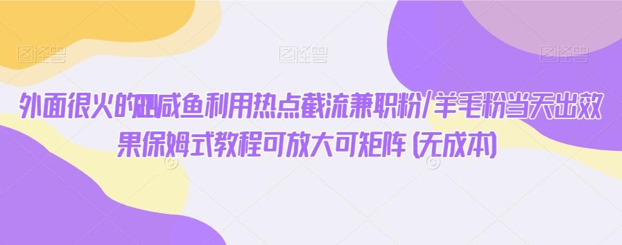 外面很火的2024咸鱼利用热点截流兼职粉/羊毛粉当天出效果保姆式教程可放大可矩阵(无成本)-轻创网