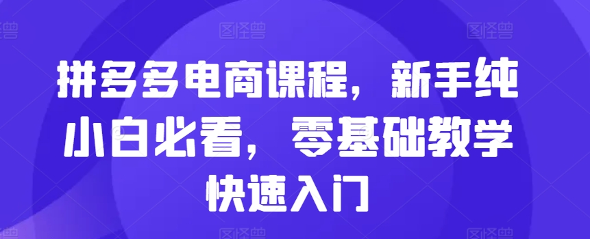 拼多多电商课程，新手纯小白必看，零基础教学快速入门-轻创网