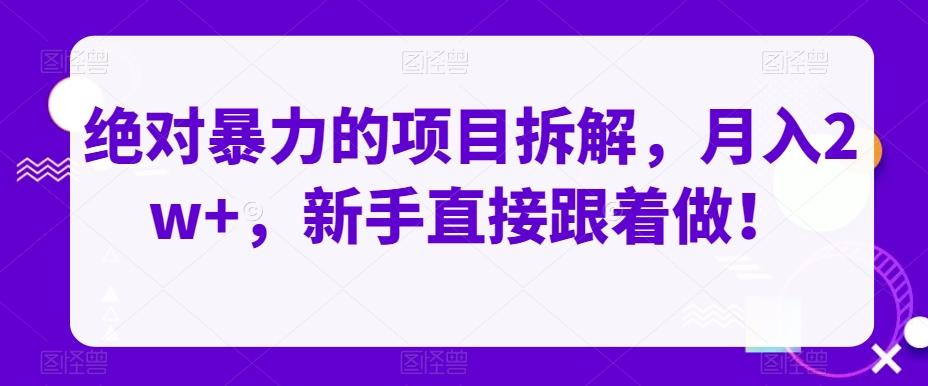 绝对暴力的项目拆解，月入2w+，新手直接跟着做！-轻创网