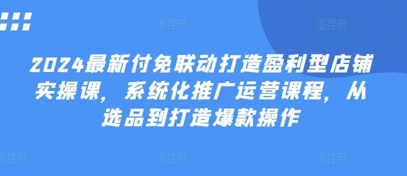 2024最新付免联动打造盈利型店铺实操课，​系统化推广运营课程，从选品到打造爆款操作-轻创网