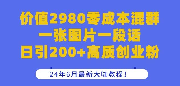 价值2980零成本混群一张图片一段话日引200+高质创业粉，24年6月最新大咖教程【揭秘】-轻创网