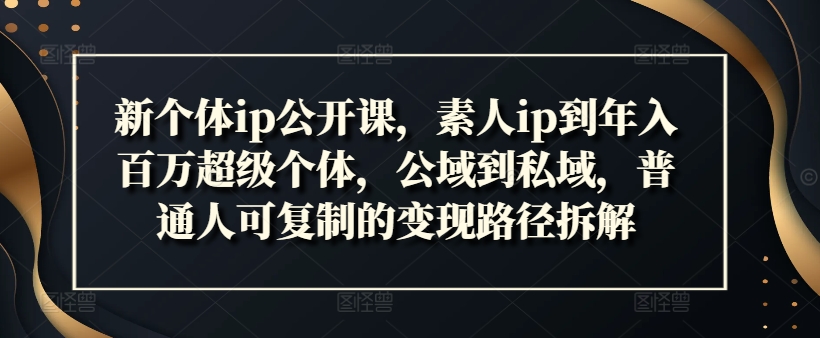 新个体ip公开课，素人ip到年入百万超级个体，公域到私域，普通人可复制的变现路径拆解-轻创网