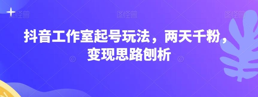抖音工作室起号玩法，两天千粉，变现思路刨析-轻创网
