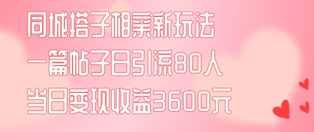 同城搭子相亲新玩法一篇帖子引流80人当日变现3600元(项目教程+实操教程)【揭秘】-轻创网