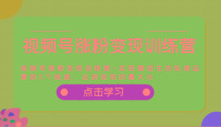 视频号涨粉变现训练营-实现微信生态私域运营的3个维度，达到变现的最大化-轻创网