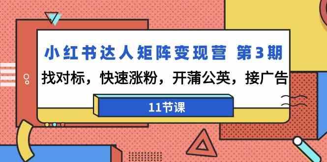 小红书达人矩阵变现营第3期，找对标，快速涨粉，开蒲公英，接广告(11节课)-轻创网