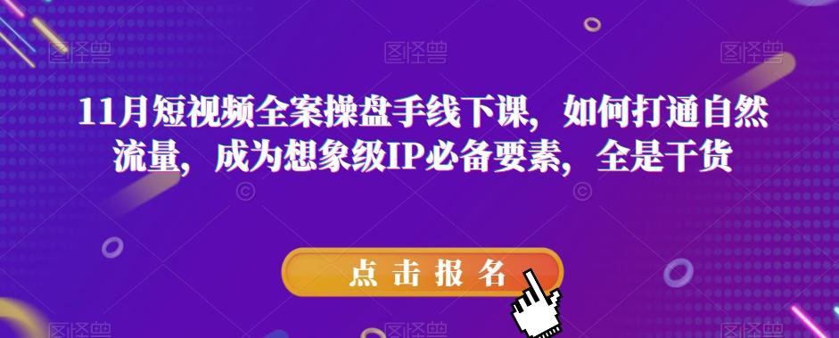 11月短视频全案操盘手线下课，如何打通自然流量，成为想象级IP必备要素，全是干货-轻创网