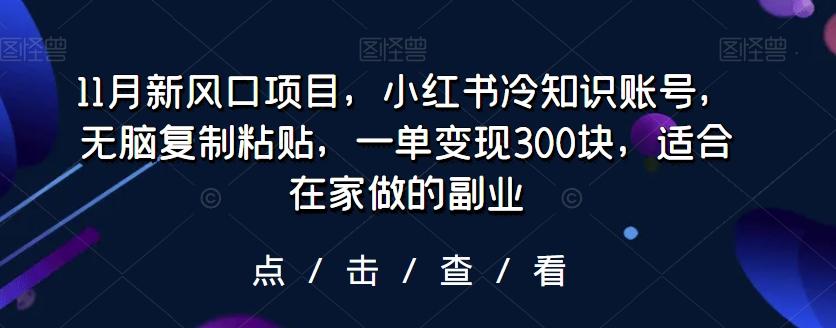 11月新风口项目，小红书冷知识账号，无脑复制粘贴，一单变现300块，适合在家做的副业-轻创网