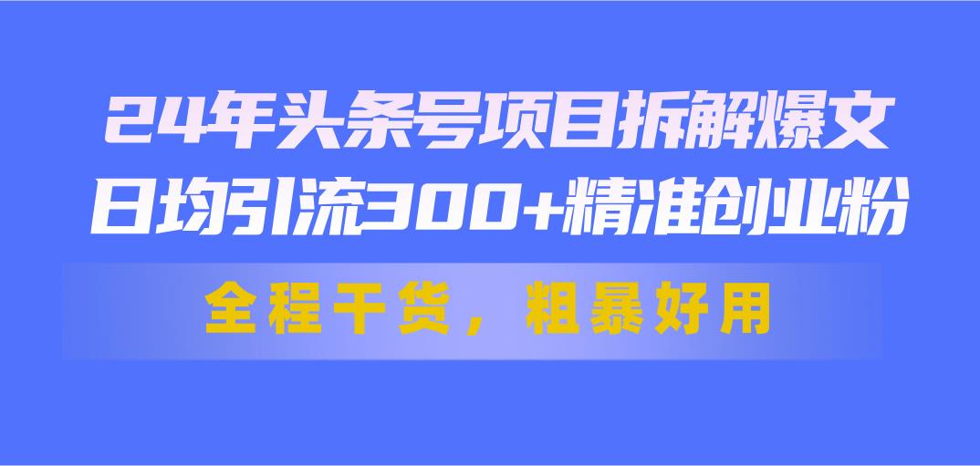 24年头条号项目拆解爆文，日均引流300+精准创业粉，全程干货，粗暴好用-轻创网