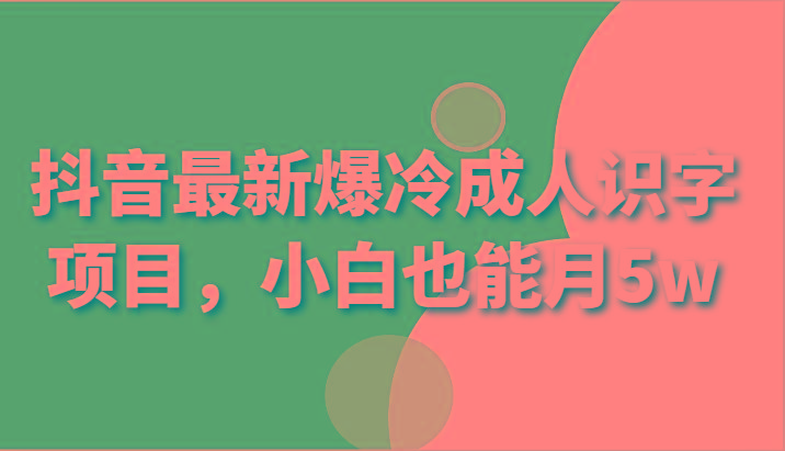 抖音最新爆冷成人识字项目，小白也能月5w-轻创网