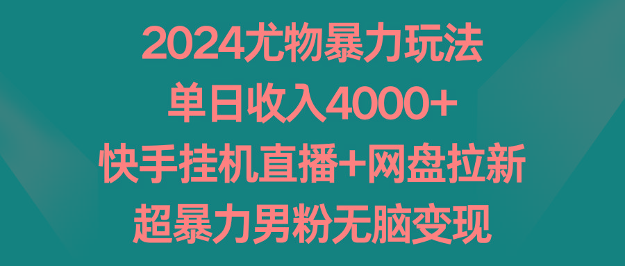 2024尤物暴力玩法 单日收入4000+快手挂机直播+网盘拉新 超暴力男粉无脑变现-轻创网