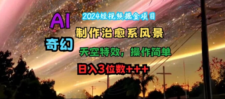 2024短视频掘金项目，AI制作治愈系风景，奇幻天空特效，操作简单，日入3位数【揭秘】-轻创网