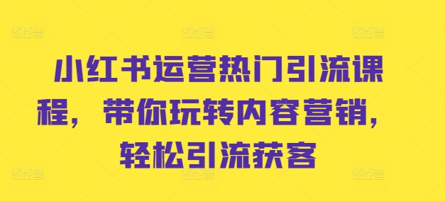 小红书运营热门引流课程，带你玩转内容营销，轻松引流获客-轻创网