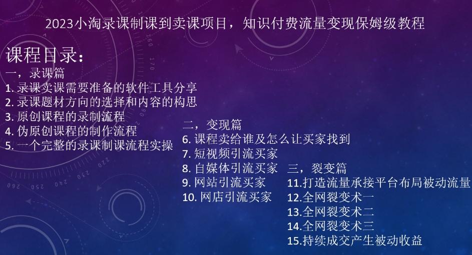 2023小淘录课制课到卖课项目，知识付费流量变现保姆级教程-轻创网