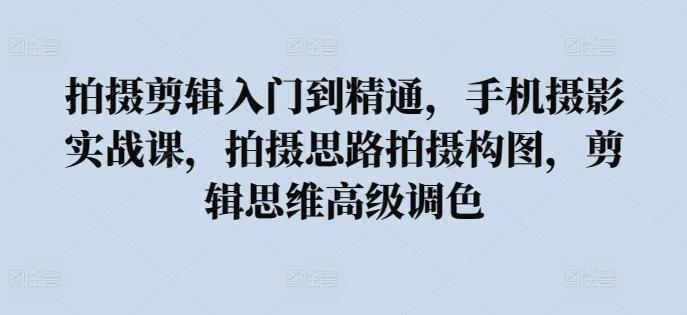 拍摄剪辑入门到精通，​手机摄影实战课，拍摄思路拍摄构图，剪辑思维高级调色-轻创网