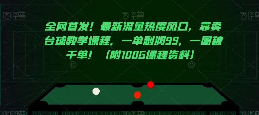 全网首发！最新流量热度风口，靠卖台球教学课程，一单利润99，一周破千单！（附100G课程资料）-轻创网