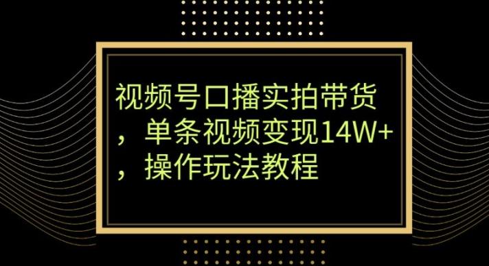 视频号口播实拍带货，单条视频变现14W+，操作玩法教程-轻创网