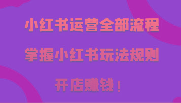 小红书运营全部流程，掌握小红书玩法规则，开店赚钱！-轻创网
