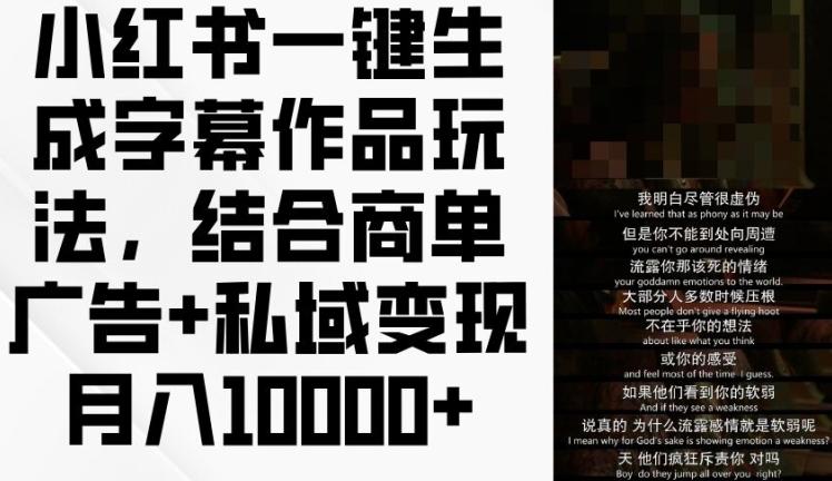 小红书一键生成字幕作品玩法，结合商单广告+私域变现月入1w+【揭秘】-轻创网