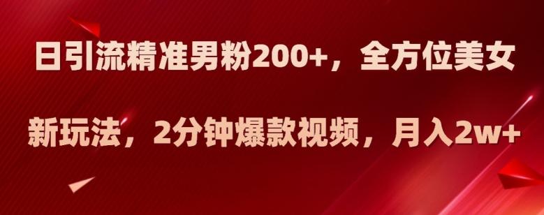 日引流精准男粉200+，全方位美女新玩法，2分钟爆款视频，月入2w+【揭秘】-轻创网