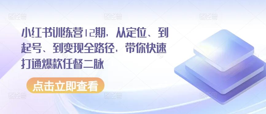 小红书训练营12期，从定位、到起号、到变现全路径，带你快速打通爆款任督二脉-轻创网
