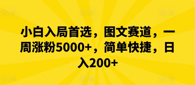 小白入局首选，图文赛道，一周涨粉5000+，简单快捷，日入200+-轻创网