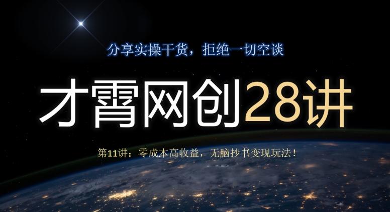 才霄网创28讲第11讲：零成本高收益，无脑抄书变现玩法！-轻创网
