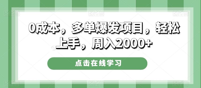 0成本，多单爆发项目，轻松上手，周入2000+-轻创网