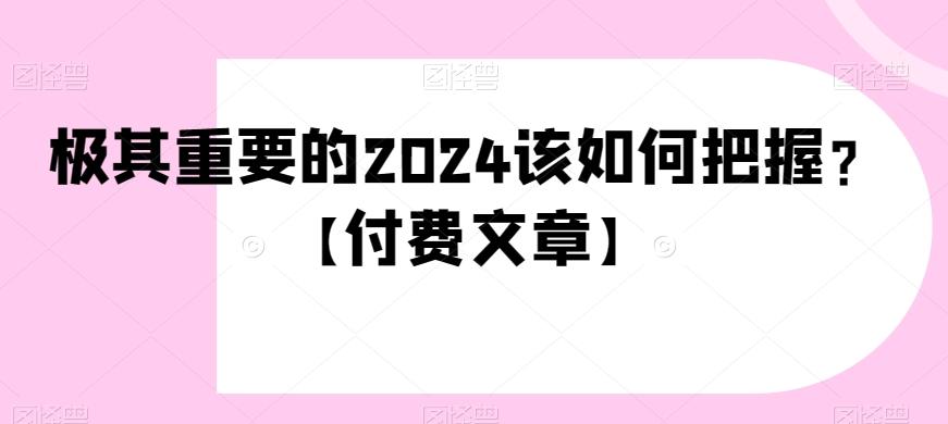 极其重要的2024该如何把握？【付费文章】-轻创网