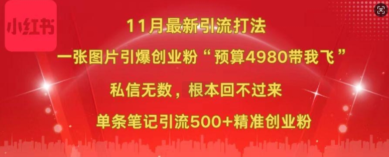 小红书11月最新图片打粉，一张图片引爆创业粉，“预算4980带我飞”，单条引流500+精准创业粉-轻创网