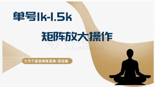十万个富翁修炼宝典15.单号1k-1.5k，矩阵放大操作-轻创网
