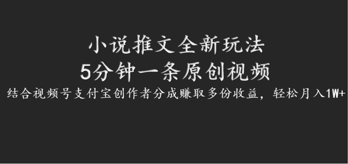 小说推文全新玩法，5分钟一条原创视频，结合视频号支付宝创作者分成赚取多份收益-轻创网