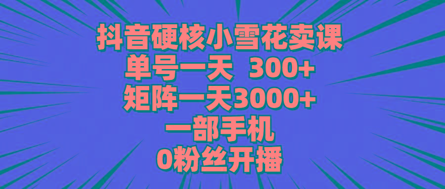 (9551期)抖音硬核小雪花卖课，单号一天300+，矩阵一天3000+，一部手机0粉丝开播-轻创网